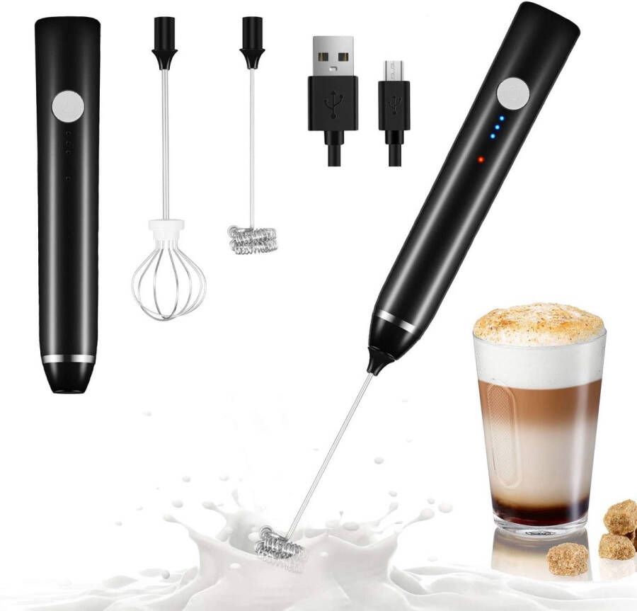 Handheld Melkopschuimer USB Oplaadbare Elektrische Schuimstaafmaker Voor Koffie 3 Snelheden Mini Melkopschuimer Drankmixer Met 2 Gardes Voor Bulletproof Koffie Frappe Latte Cappuccino Warme Chocolademelk