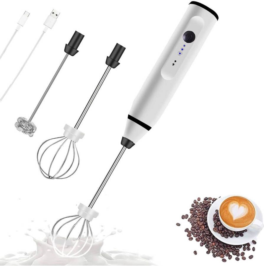 Oplaadbare Melkopschuimer Handzame Elektrische Schuimmaker Met 2 Roestvrijstalen Gardes 3-snelheids Verstelbare Miniblender Perfect Voor Bulletproof Koffie Eiermix Latte-koffie Cappuccino Warme Chocolademelk En Matcha