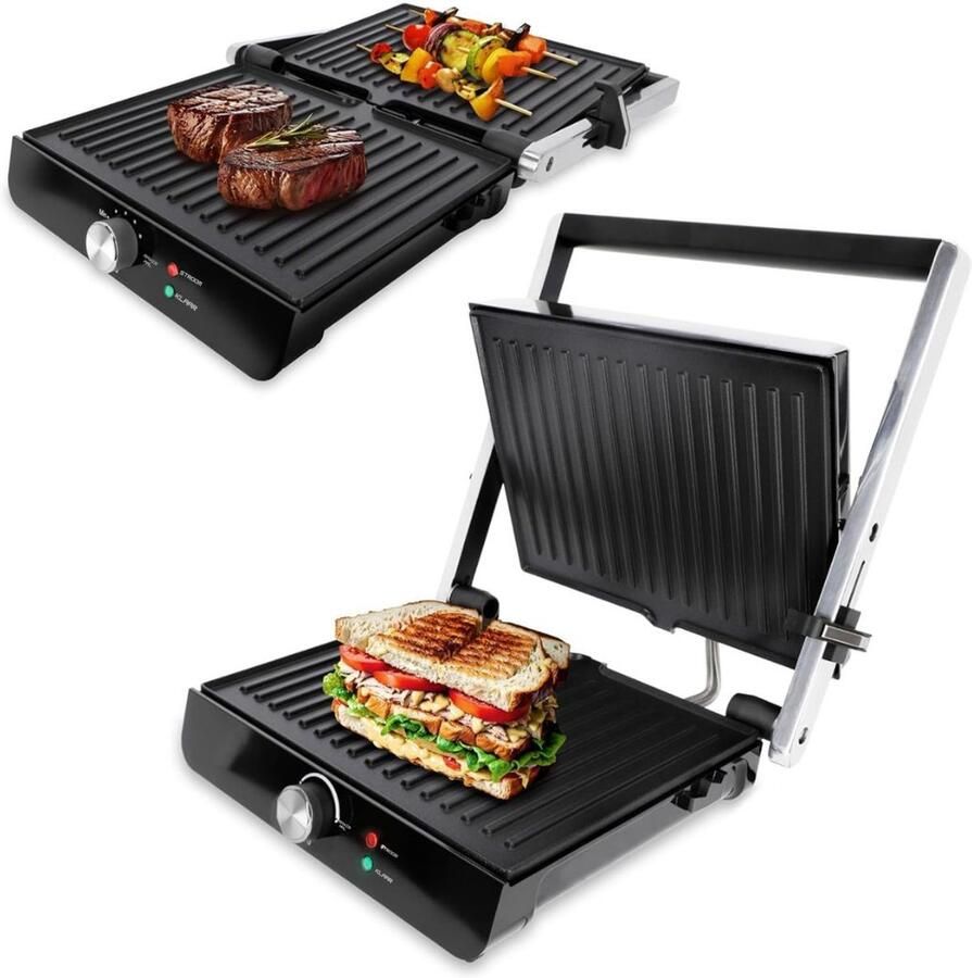 Aura Contactgrill met uitneembare platen Contactgrill Multi grill Zilver ‎35cm x 33cm x 11cm