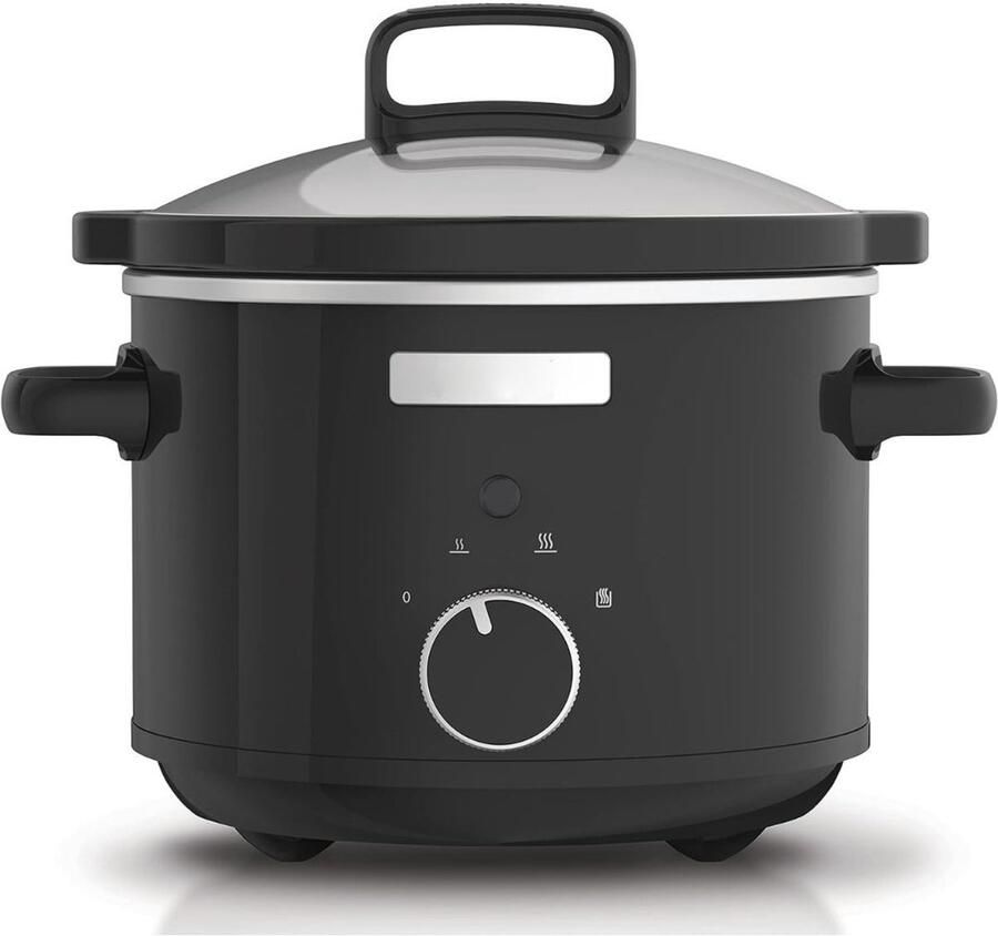 Aura Slowcooker met Timer Crockpot Stoompan Inclusief Warmhoudfunctie Zwart 21cm x 29cm x 28cm