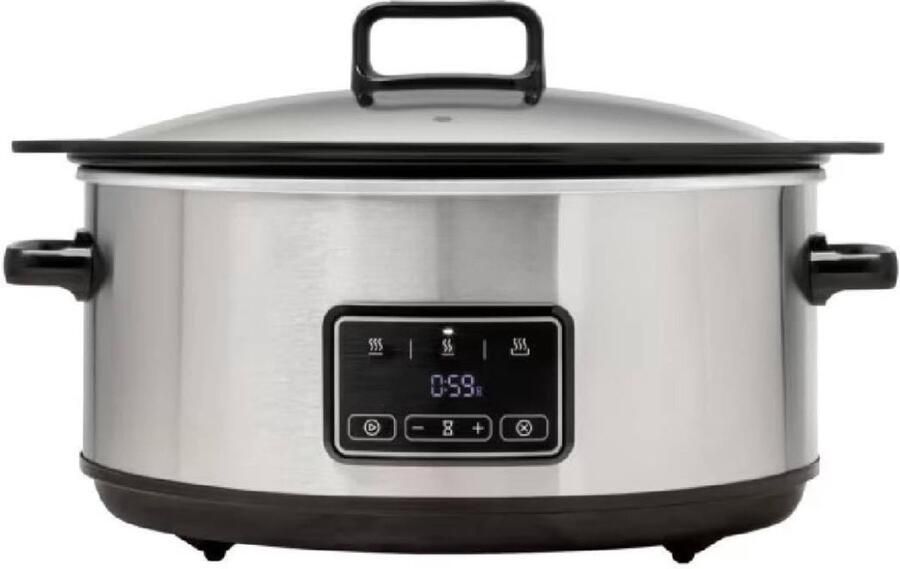 Aura Slowcooker met Timer Crockpot Stoompan Uitneembare Binnenpan Zilver 25cm x 24cm x 23cm