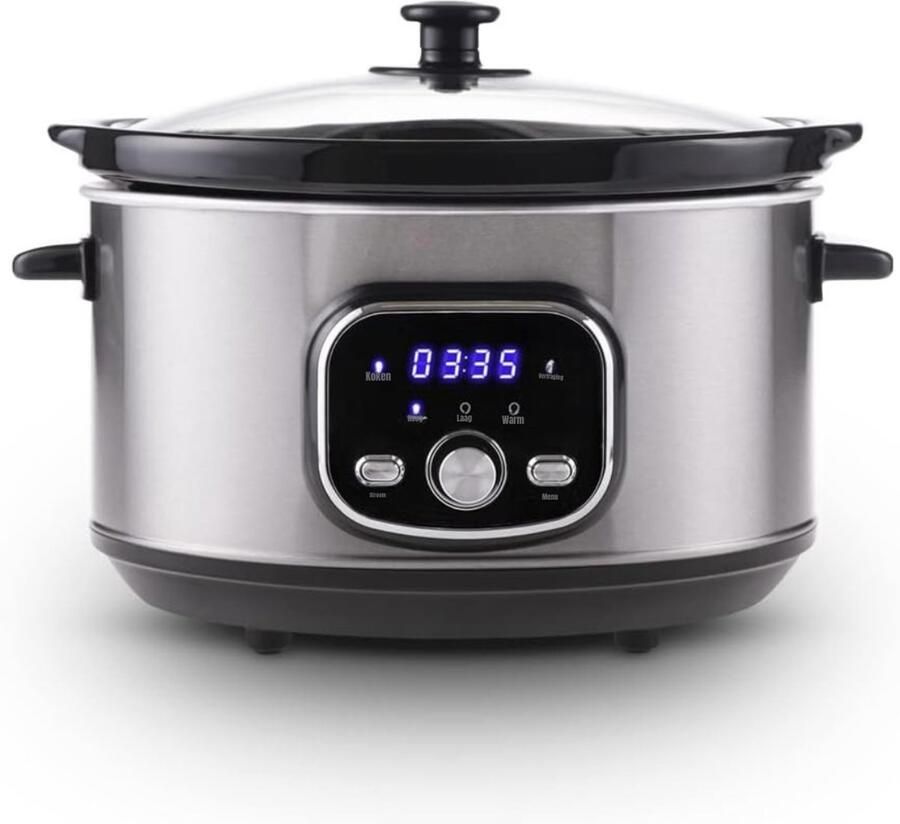 Aura Slowcooker met timer Slowcooker Crockpot Zilver Zwart 25cm x 32cm x 23cm