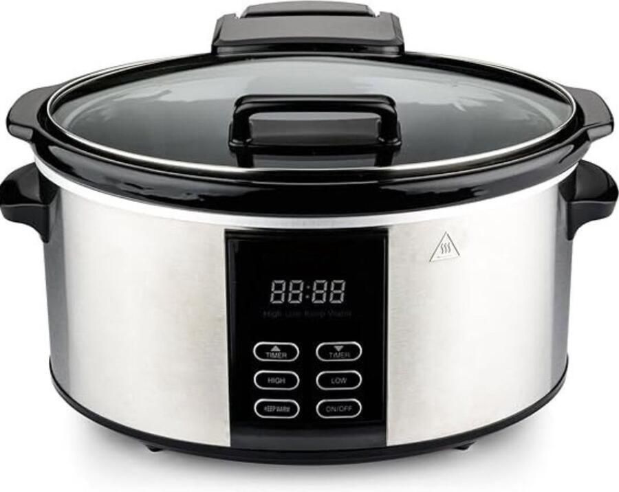 Aura Slowcooker met Timer Stoompan Crockpot Inclusief Warmhoudfunctie Zwart 40cm x 32cm x 24cm