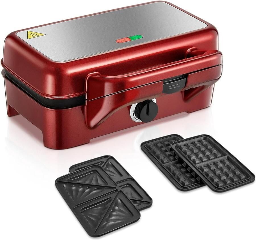 Aura Wafelijzer Met Verwisselbare Platen Wafelijzer Tefal Wafelijzer Hartvorm Rood- 23 cm x 29 cm x 12 cm
