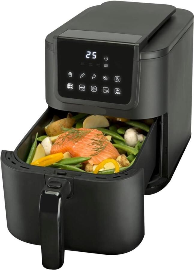 Aurixi Airfryer xl Airfryer xxl Heteluchtfriteuse 5 Liter met keramische antiaanbaklaag Zwart 29cm x 23cm x 40cm
