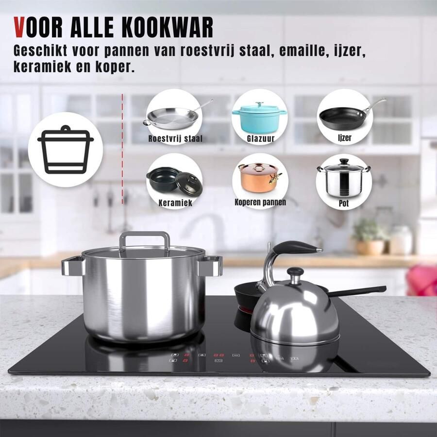 Aurixi Elektrische Kookplaat 4 Pits Elektrische Fornuis Elektrische Kookplaat Vrijstaand 4 Kookzones Kinderslot Zwart ‎52cm x 59cm x 6cm - Foto 2