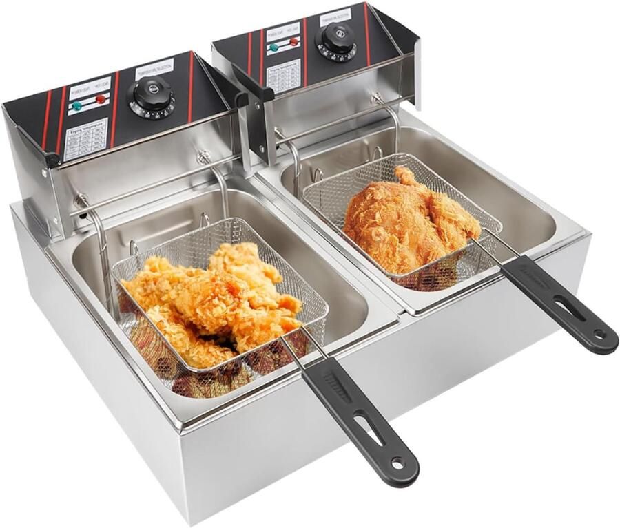 Aurixi Frituurpan dubbel Frituurpan -Zilver ‎44cm x 55cm x 30cm