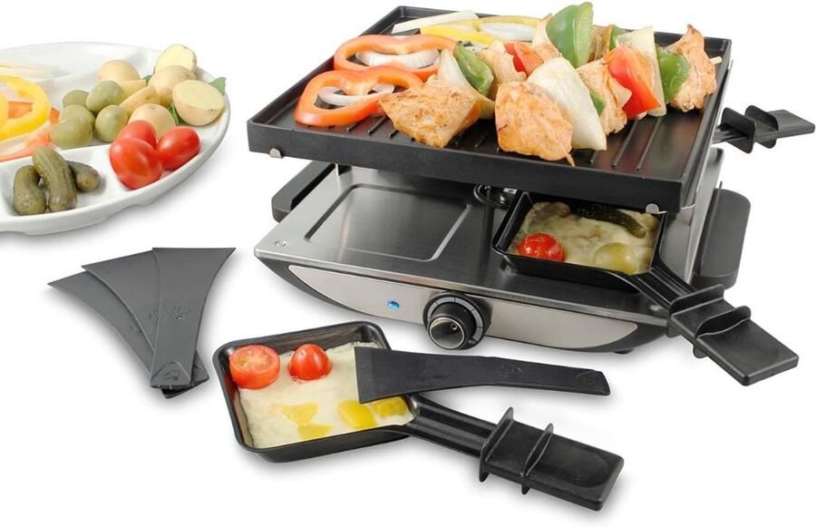 Aurixi Gourmetstel 4 personen Gourmetstellen Gourmet Zwart en Zilver -‎ 26cm x 30cm x 13cm