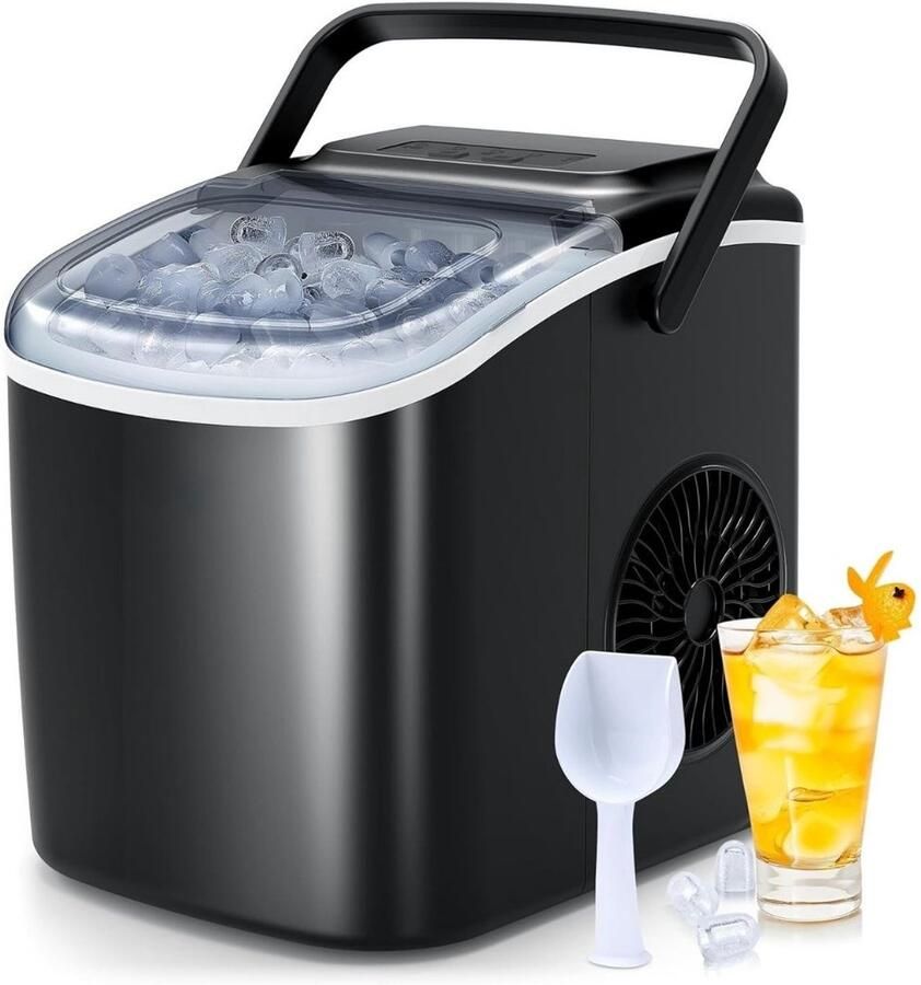 Aurixi Ijsblokjesmachine Zelfreinigende Ijsblokjesmaker Kleine Ijsblokjesmachine Zwart 23cm x 30cm x 30cm