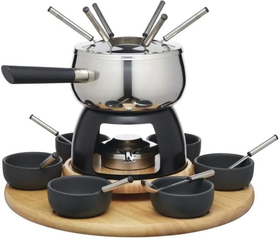 Aurixi Kaasfondue Set Fondue Set Fondue Zwart- 38cm x 38cm x 27cm