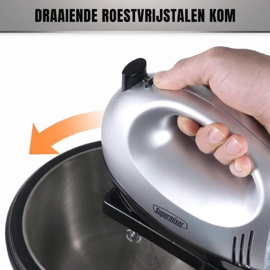 Aurixi Mixer met Mengkom Keukenmachine Deegmixer Inclusief Accessoires RVS- Zwart Argent-‎24x 31 x 20cm; 2 kg
