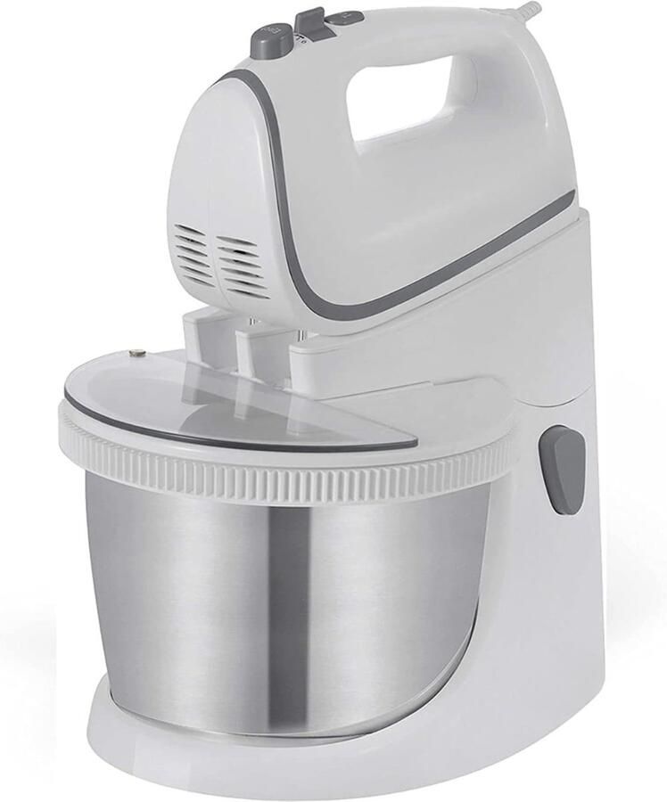 Aurixi Mixer met Mengkom Keukenmachine Mixer Inclusief Accessoires Wit Grijs 25cm x 32cm x 25cm