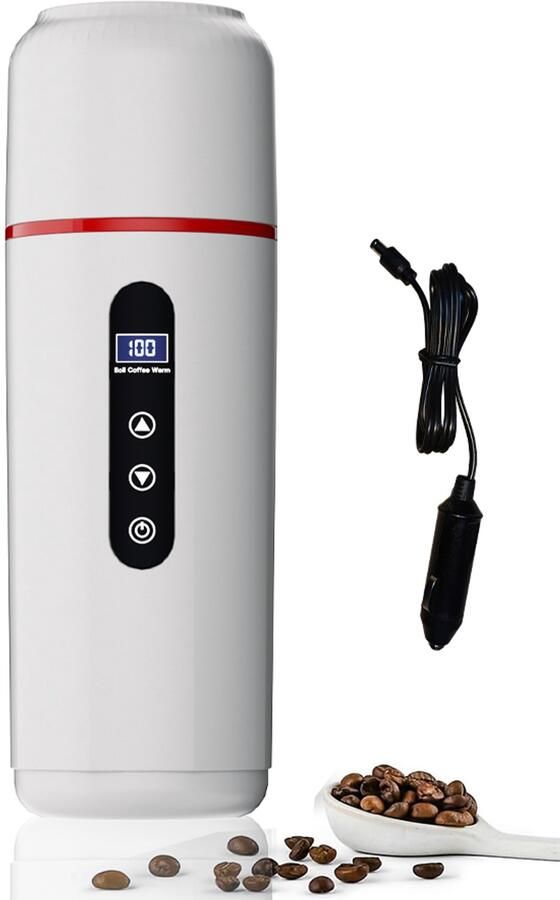 Autowaterkoker Reisketel Mini Waterkoker Wit Roestvrij Staal 304 Elektrisch 12V 24V Gelijkstroom 300-500 ml Temperatuurinstelbaar Voor Thee op Reis in Auto en Camper
