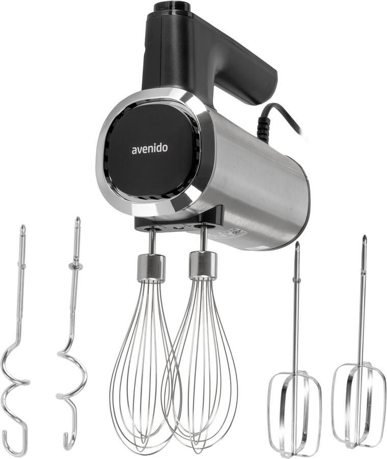 Avenido AV 4234 Handmixer 900W Max – Elektrische Keukenmixer met Turbo 5 Snelheden RVS Gardes Kloppers Deeghaken en Opbergbak