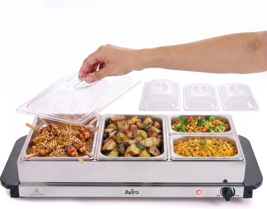 Aviro Buffetverwarmer Chafing Dish Elektrisch 2 x 2 5 Liter & 2 x 1 2 Liter Incl. Deksel 300W RVS
