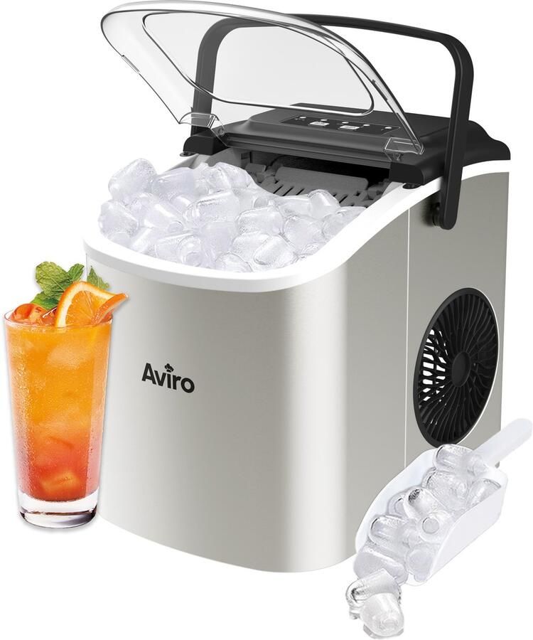 Aviro IJsblokjesmachine 1 3L Met IJsschep Zelfreinigingsfunctie 12KG 24U 9 Blokjes 6 Min Zilver