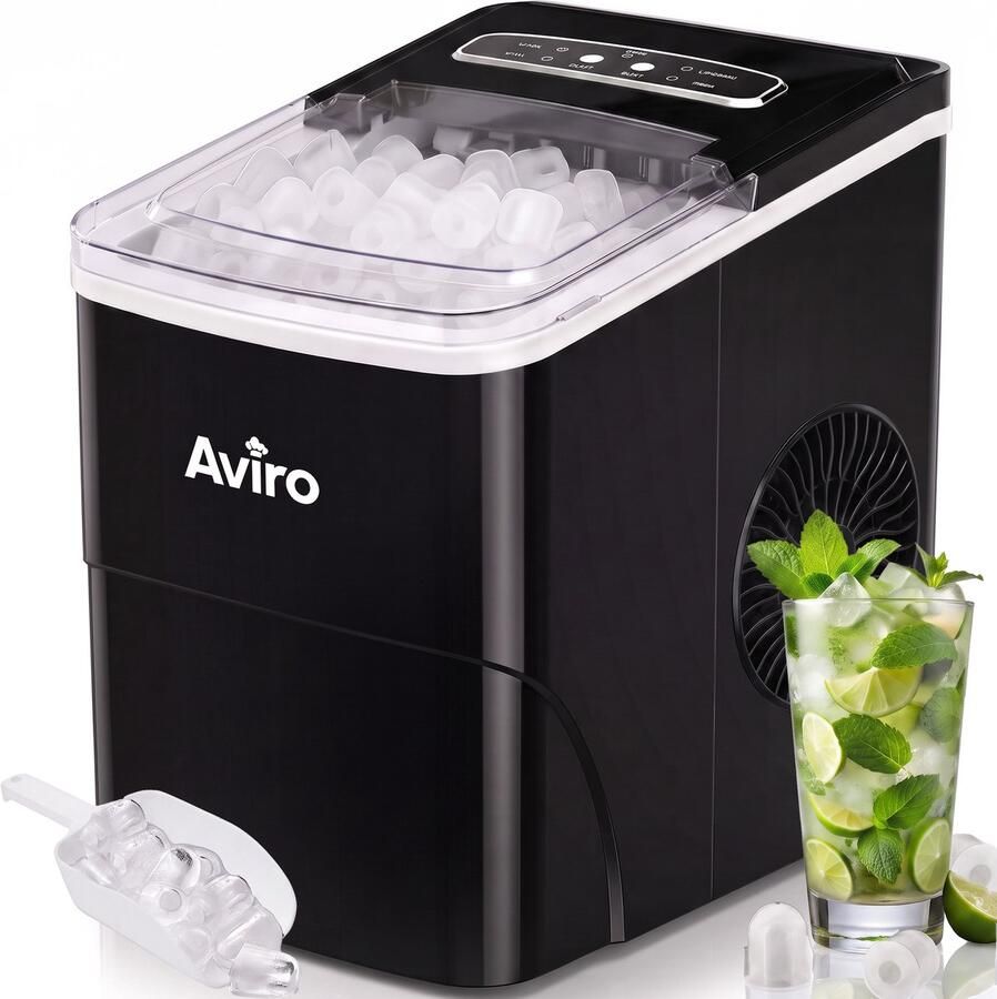 Aviro Ijsblokjesmachine XL 2L Met IJsschep IJsblokjesmaker 16KG 24U Zelfreinigingsfunctie Zwart