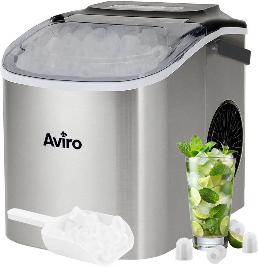 Aviro IJsblokjesmachine 1 3L Met IJsschep Zelfreinigingsfunctie 12KG 24U 9 Blokjes 6 Min Zilver