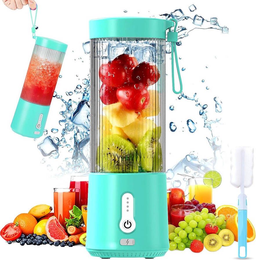 Ayangoods Draagbare Blender voor Shakes en Smoothies USB Oplaadbaar Grote Capaciteit 6 Hoog Snelheid Messen Persoonlijke Mini Reismixer voor Sappen Fruitmixer 450ml 4000mAh Groen