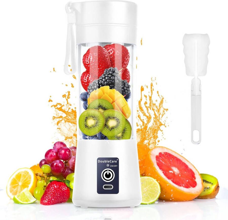 Ayangoods Draagbare Blenderbeker met Elektrische USB Sapcentrifuge Mini Blender voor Shakes en Smoothies 380ml Zes Messen voor Perfect Mixen Wit