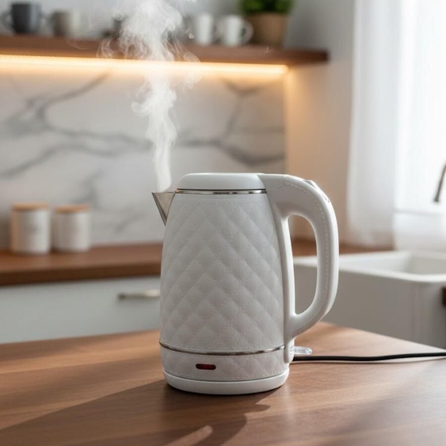 Aysima Elektrische Waterkoker 2.0 Liter – Witte Waterkoker – RVS Verwarmingselement – 360° Draaibaar – Droogkookbeveiliging – Snelkokende Waterkoker – Modern Design Keukenapparaat