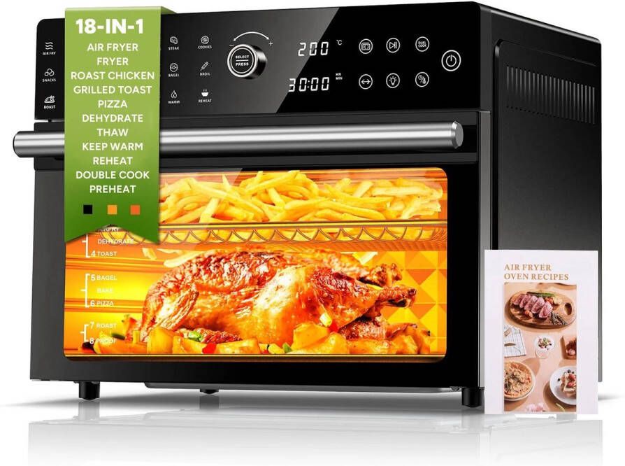 Azmsary Airfryer Oven 30L 3200W Max 18 programma's 30L Dubbel koken 12 uur max timer Temperatuur 30-230 ℃ Vrijstaande Oven