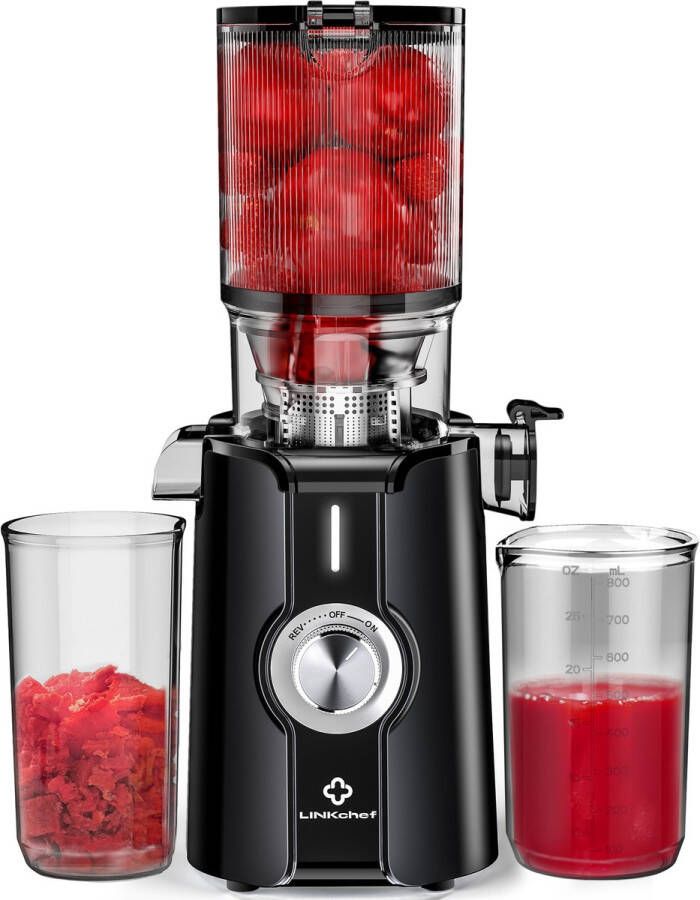 LINKchef Slow Juicer Sapcentrifuge Verticale sapcentrifuge zonder voorbereiding met No-Prep 4.35Feed Chute Geschikt voor hele vruchten en groenten Eenvoudig te installeren-Gemakkelijk schoon te maken 1.2L Capaciteit 200w zwart
