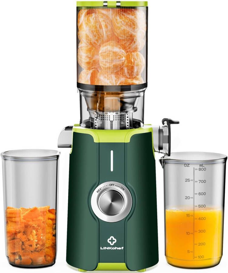 LINKchef Slow Juicer Sapcentrifuge Verticale sapcentrifuge zonder voorbereiding met No-Prep 4.35Feed Chute Geschikt voor hele vruchten en groenten Eenvoudig te installeren-Gemakkelijk schoon te maken 1.2L Capaciteit 200w Groen