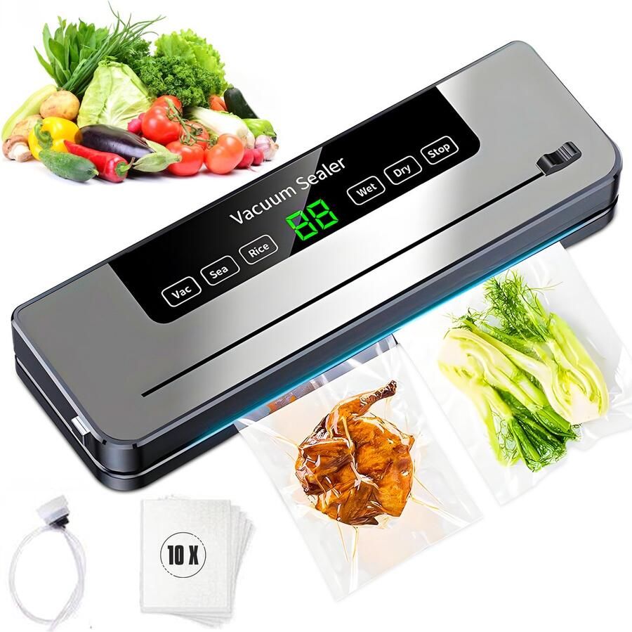 Azorix Vacuümmachine Vacumeermachine Droog & Nat Voedsel Foodsaver Seal Apparaat Vacuüm Sealer incl. 10st Vacuumzakken & Vacuumslang