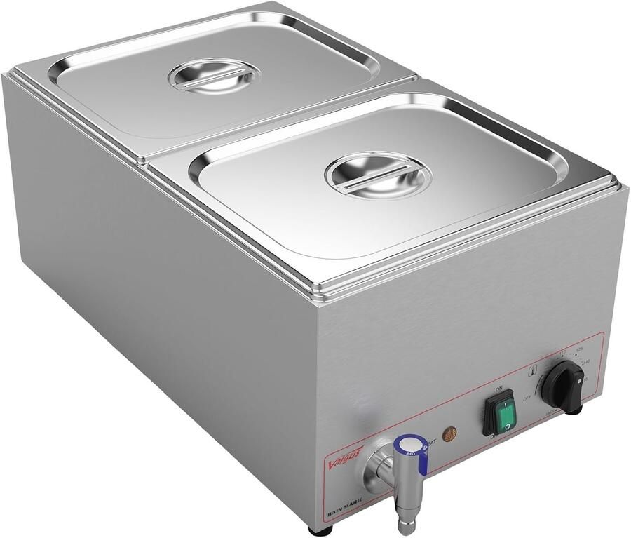 Bain Marie Voedselverwarmer Roestvrijstaal 2 Delen Professionele Buffetwarmer met Deksel en Kraan Voor Thuis en Restaurants