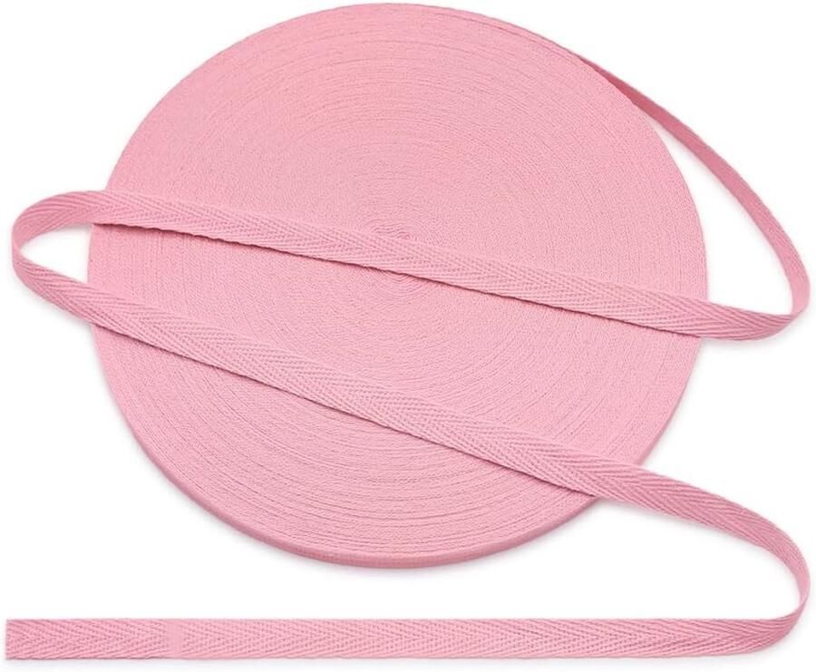 Band van katoen 10 mm visgraatpatroon 10 mm katoenen band 1 cm roze 45 yards