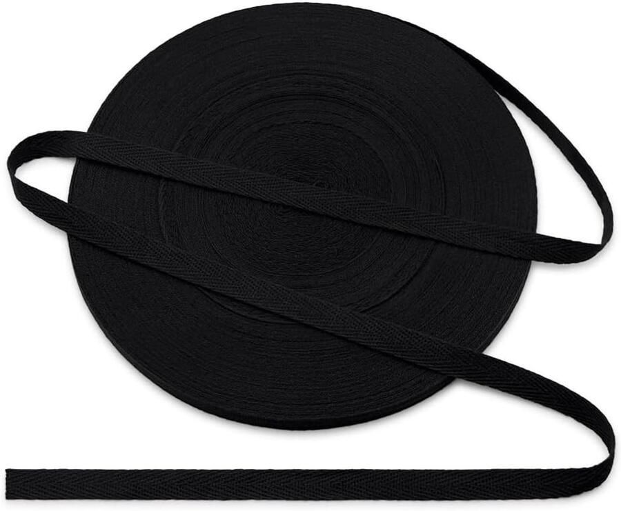 Band van katoen 10 mm visgraatpatroon 10 mm katoenen band 1 cm zwart 45 yards