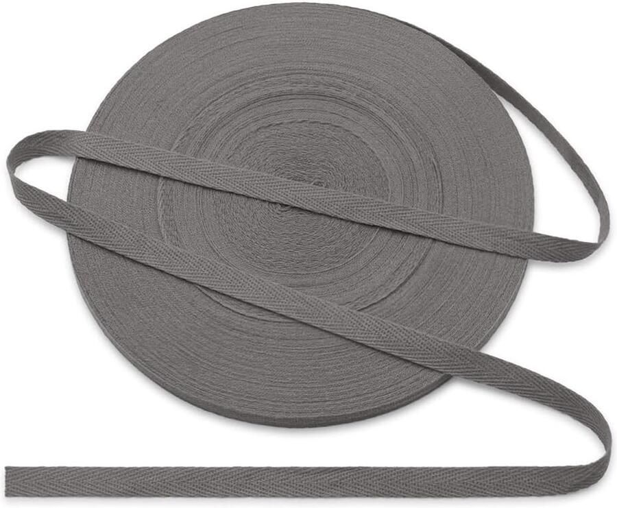 Band van katoen 10 mm visgraatpatroon katoenen band 10 mm katoenen lint 1 cm donkergrijs 45 yards