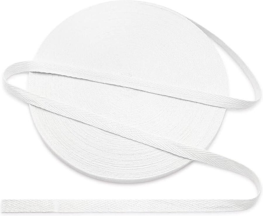 Band van katoen 10 mm visgraatpatroon katoenen band 10 mm katoenen lint 1 cm wit 45 yards