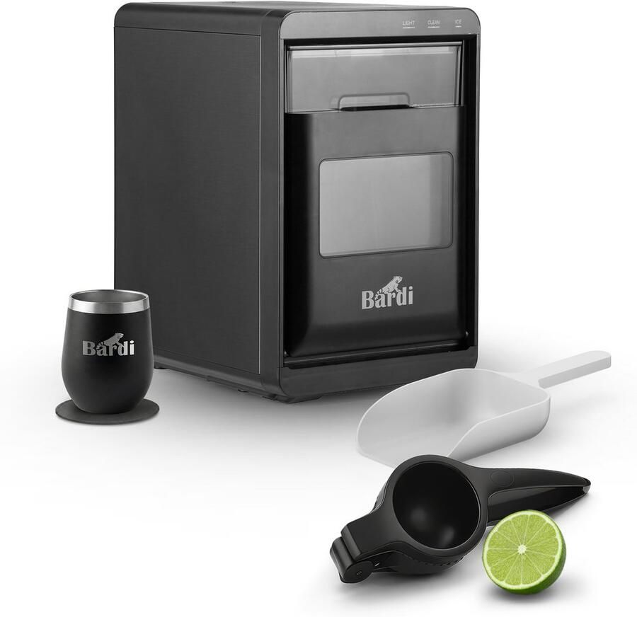 Bardi 1 8L Deluxe IJsblokjesmachine Crushed ICE machine Nugget IJsblokjesmachine LED Verlichting 20Kg 24 uur. inclusief Thermosbeker ZWART met citruspers Zwart