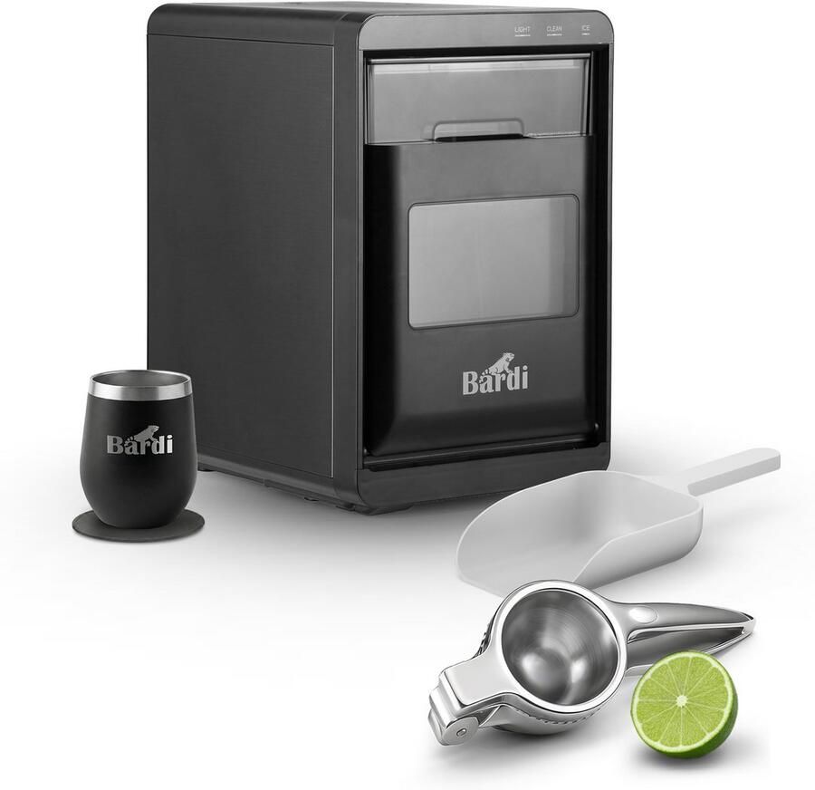 Bardi 1 8L Deluxe IJsblokjesmachine Crushed ICE machine Nugget IJsblokjesmachine LED Verlichting 20Kg 24 uur. inclusief Thermosbeker ZWART met citruspers RVS