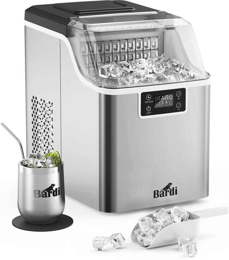 Bardi 3 2L Deluxe IJsblokjesmachine Vierkante IJsblokmaker LCD Display 20Kg 24 uur. inclusief Thermosbeker en IJsschep- RVS