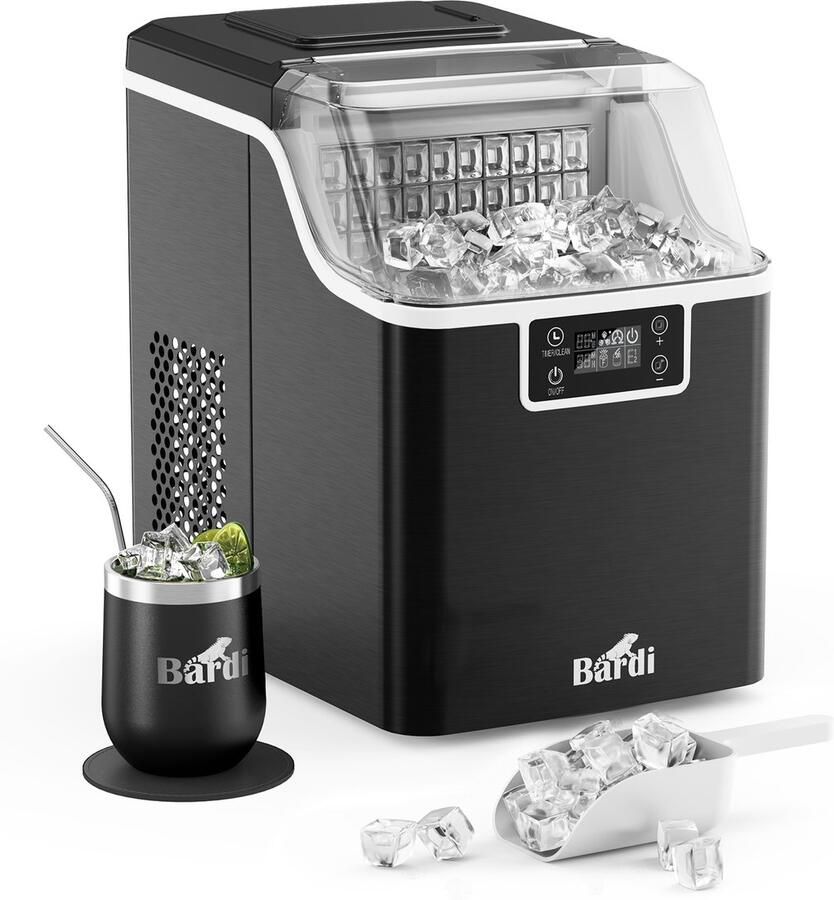 Bardi 3 2L Deluxe IJsblokjesmachine Vierkante IJsblokmaker LCD Display 20Kg 24 uur. inclusief Thermosbeker en IJsschep ZWART