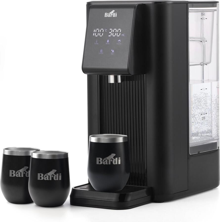 Bardi Heetwaterdispenser 2 6L – 6 Temperatuurstanden 45-100°C – Instant Waterkoker – Touch Display – Inclusief 3 Thermoscups & Onderzetter – Zwart