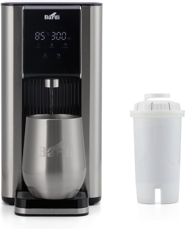 Bardi Heetwaterdispenser 2.6L – Instant Waterkoker met Touchscreen – 7 Temperatuurstanden & 5 Volumestanden – Inclusief STRIX Waterfilter Thermosbeker & Onderzetter – RVS