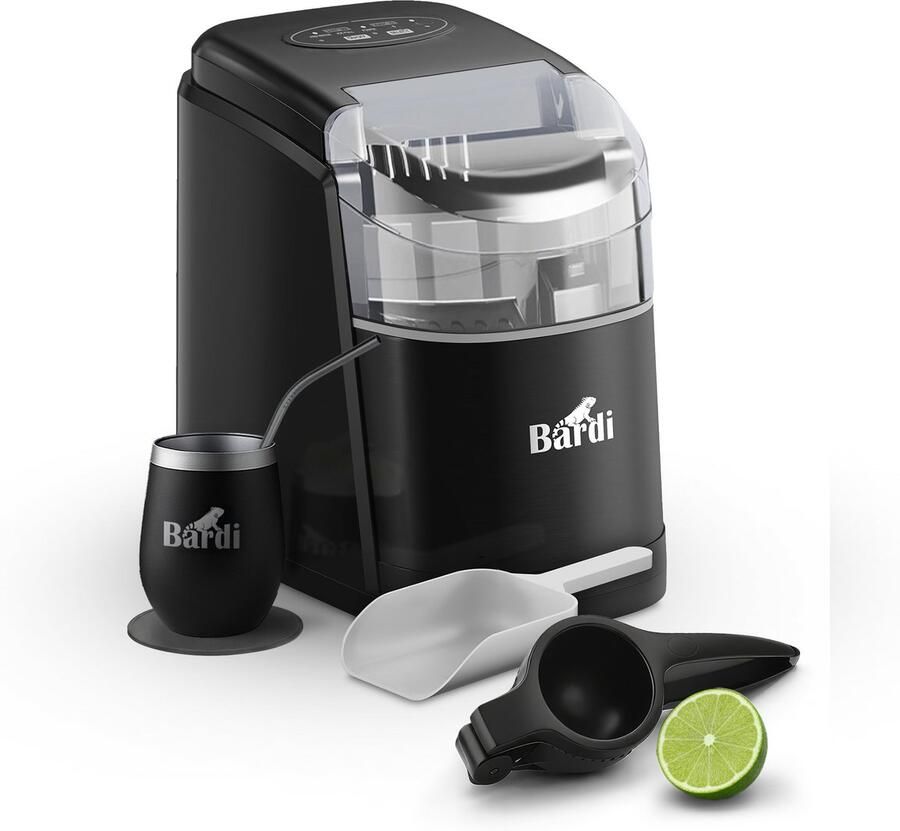Bardi IJsblokjesmachine Set 1.6L Zelfreinigingsfunctie IJsblokmaker met IJsschep -met IJsschep Inclusief Luxe 3 Thermosbekers en Ijsschep- Zwart Citruspers Zwart