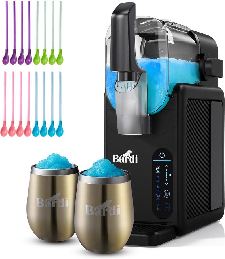 Bardi Slush Hero Combi – Slushmachine 2 6L + 2 Thermoscups Goud + 12 Slush Lepelrietjes – Voor Slushies Milkshakes Frappé & Frozen Cocktails – Zelfreinigend – zwart