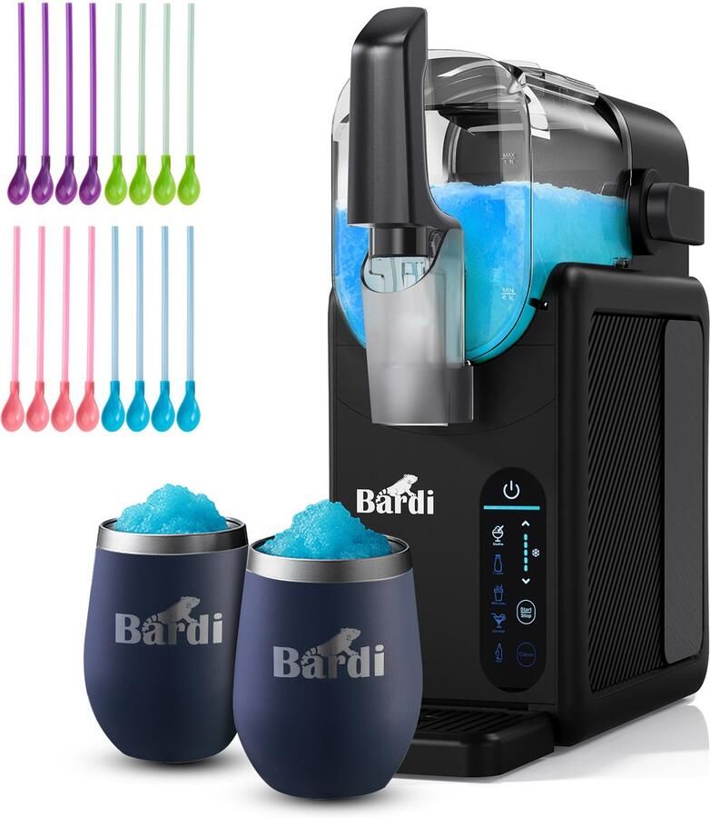 Bardi Slush Hero Combi – Slushmachine Slush Puppy Maker 2 6L + 2 Thermoscups Grijs + 12 Slush Lepelrietjes – Voor Slushies Milkshakes Frappé & Frozen Cocktails – Zelfreinigend – zwart
