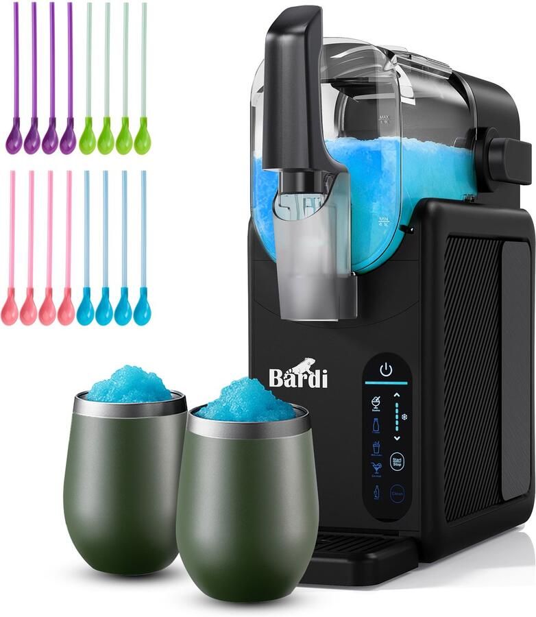Bardi Slush Hero Combi – Slushmachine 2 6L + 2 Thermoscups Groen + 12 Slush Lepelrietjes – Voor Slushies Milkshakes Frappé & Frozen Cocktails – Zelfreinigend – zwart