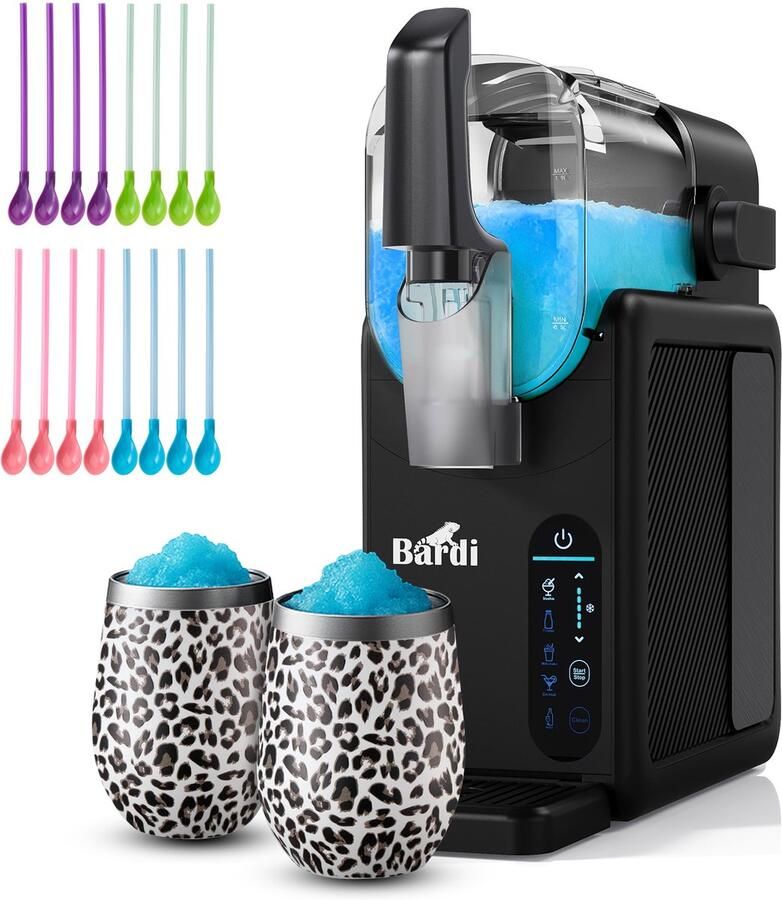 Bardi Slush Hero Combi – Slushmachine 2 6L + 2 Thermoscups Leo + 12 Slush Lepelrietjes – Voor Slushies Milkshakes Frappé & Frozen Cocktails – Zelfreinigend – zwart