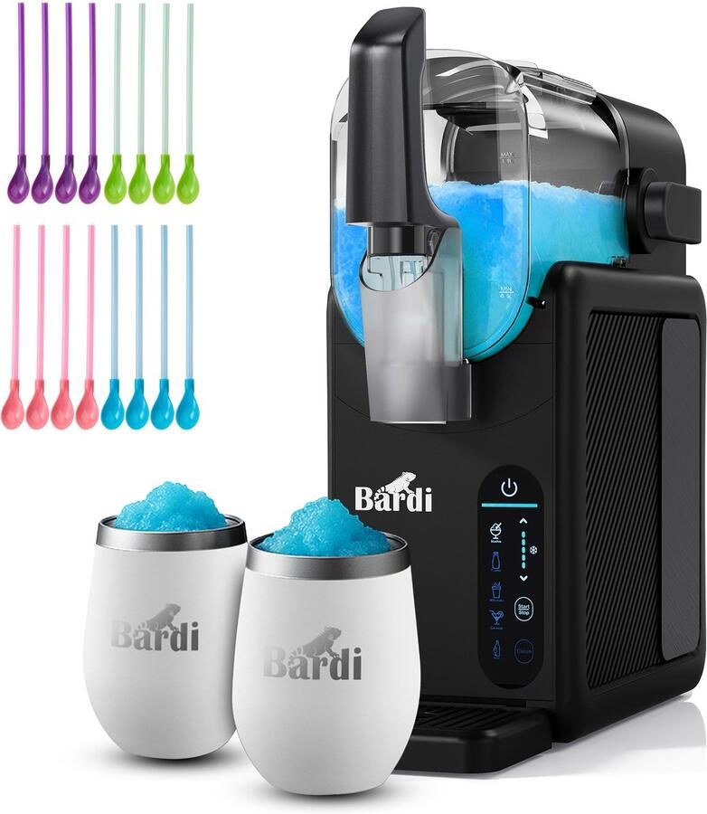 Bardi Slush Hero Combi – Slushmachine 2 6L + 2 Thermoscups wit + 12 Slush Lepelrietjes – Voor Slushies Milkshakes Frappé & Frozen Cocktails – Zelfreinigend – zwart