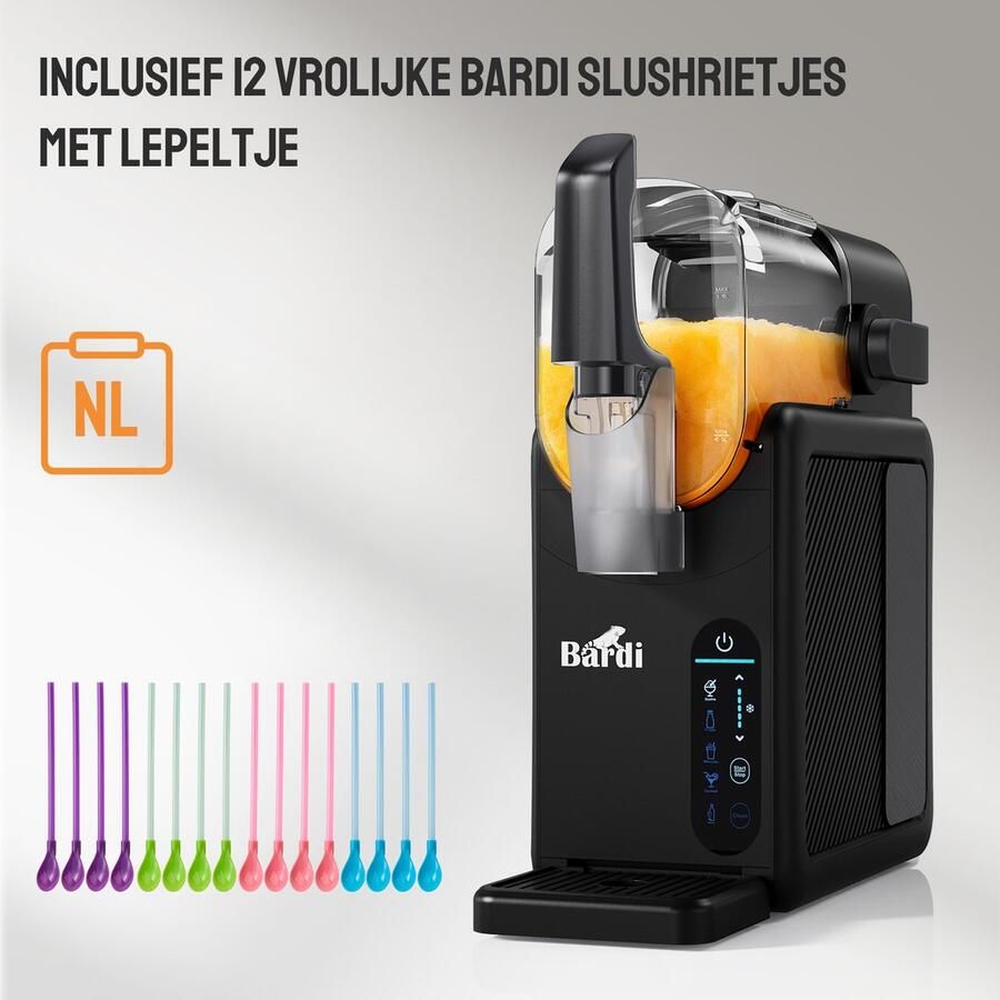 Bardi Slush Hero Combi – Slushmachine Slush Puppy Maker 2 6L + 12 Slush Lepelrietjes – Voor Slushies Milkshakes Frappé & Frozen Cocktails – Zelfreinigend – Zwart