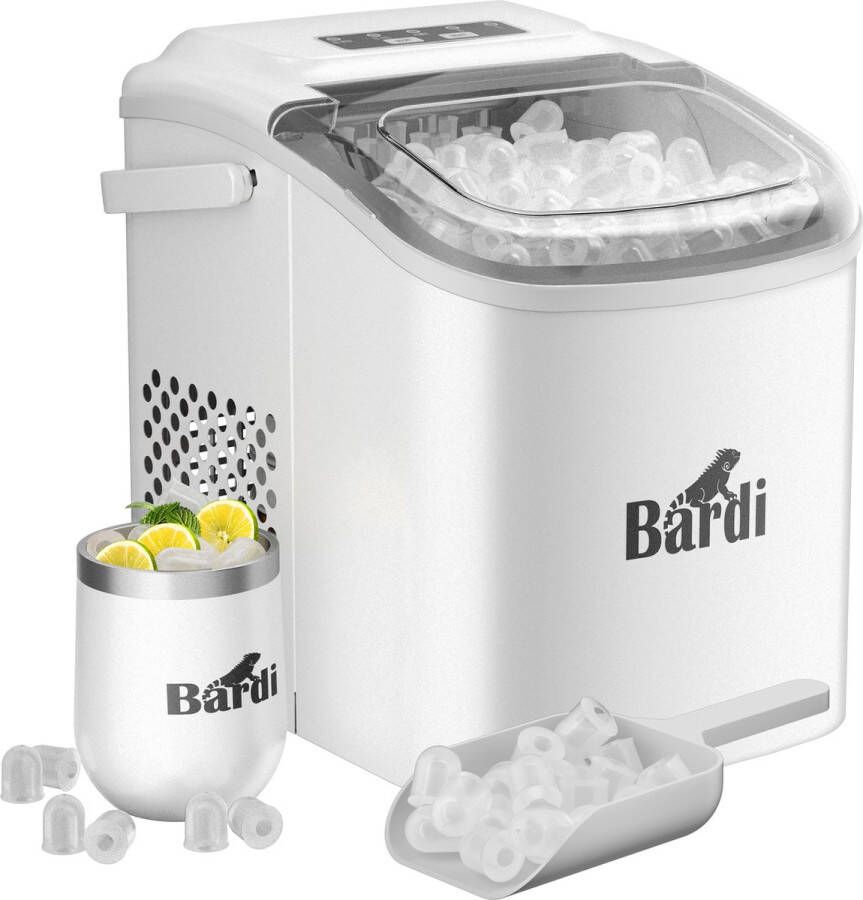 Bardi Deluxe IJsblokjesmachine – IJsblokmaker Inclusief Gratis Luxe Thermosbeker en IJsschep – 9 Blokjes in 8 Minuten – Wit