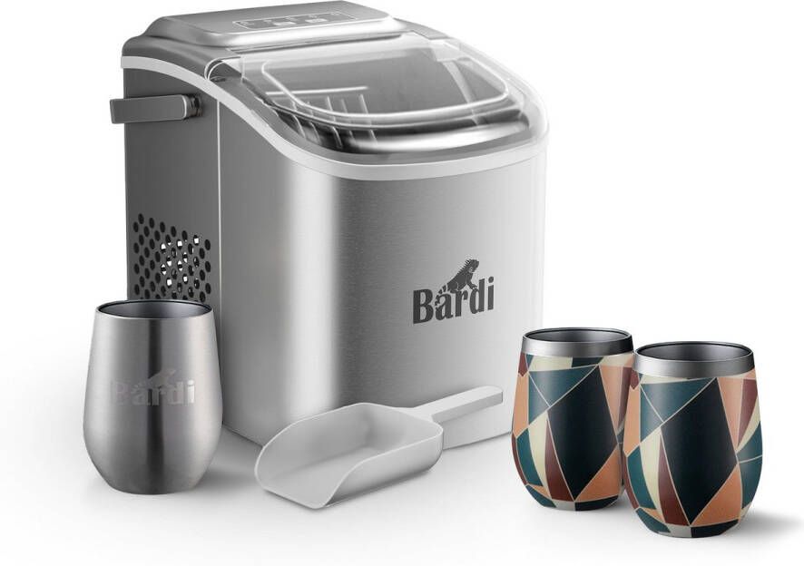 Bardi Deluxe IJsblokjesmachine Set 1 2 Liter RVS 12KG IJsblokjes in 24 uur met IJsschep Inclusief 3 Luxe Thermosbekers en Ijsschep Abstract Colours