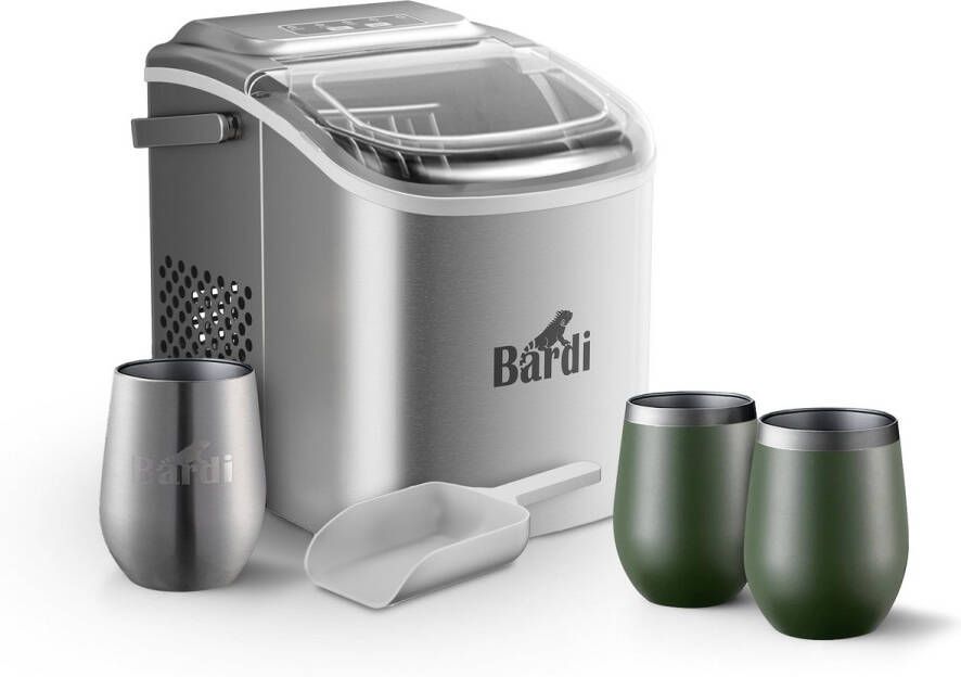 Bardi Deluxe IJsblokjesmachine Set 1 2 Liter RVS 12KG IJsblokjes in 24 uur met IJsschep Inclusief 3 Luxe Thermosbekers en Ijsschep Groen